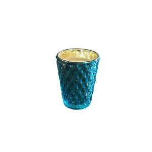 Vintage Floral Blossom Freshly Scented Candle In Embossed Blue Glass Jar 11.6 Oz